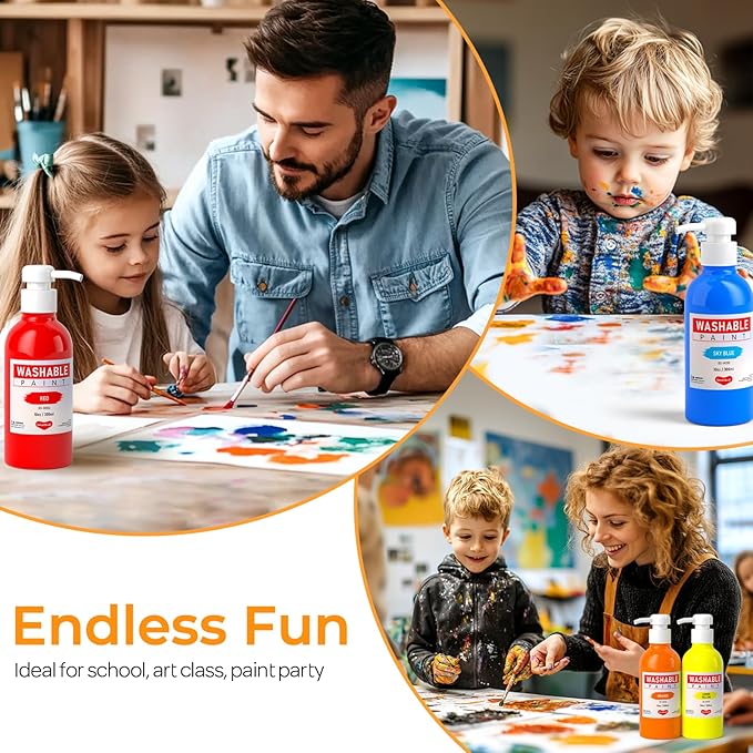 15 Colors Large Washable Paint Set for Kid, 10oz/300 ml Bottle with Pump, Bulk Paint Supplies Non Toxic Children Tempera Paint for Art, Craft, DIY, Finger Paint, School, Home, Classroom