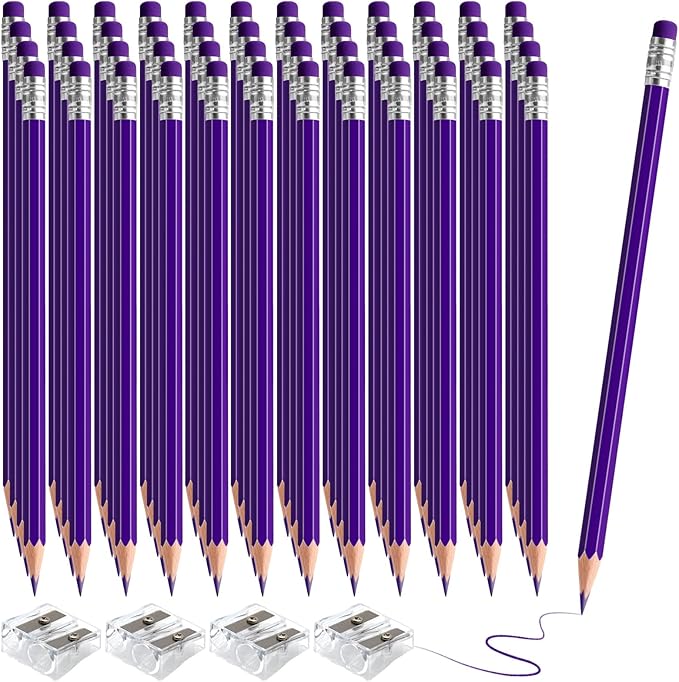 48 PCS Purple Checking Pencils Erasable Colored Pencils with Eraser Pre-Sharpened 2 HB for Checking, Grading, Tests & Office/School Supplies (Purple)
