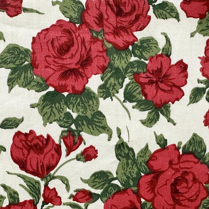 Red Cotton Quilt Fabric Squares 5''x5'', Rose Floral Fabric Bundles Charm Packs for Baby Girls, Quilting Squares for Patchwork and DIY Crafts (42Pcs)