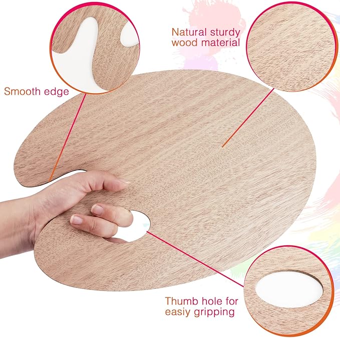 Tamaki Wooden Paint Palette Paint Tray Palettes for Acrylic, Painting Palette Art Pallet for Painting, Thumb Holder Trays for Artist, 1 PCS