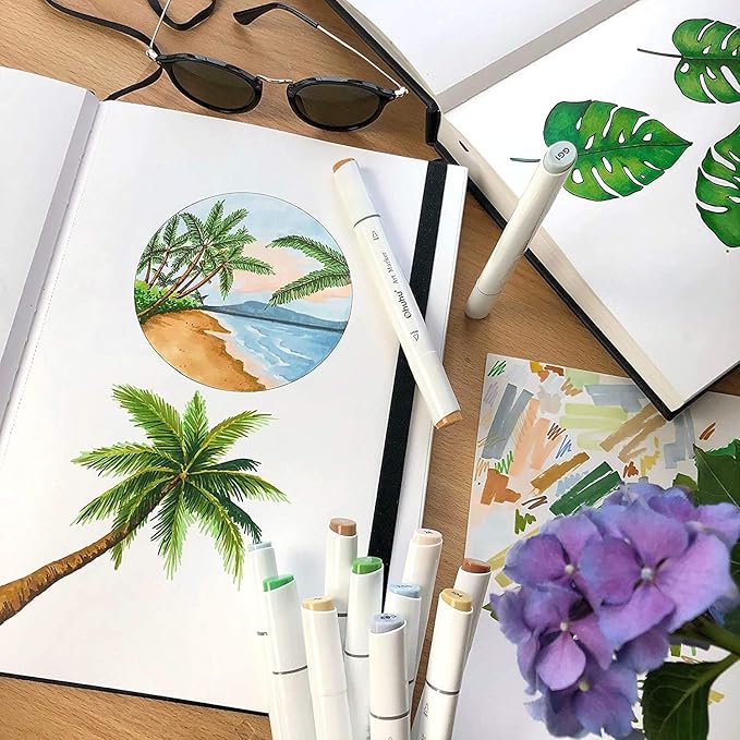 Marker Pads Art Sketchbook, Ohuhu 120LB/200GSM Heavy Smooth Drawing Papers, 30 Sheets/60 Pages, Hardcover Sketch Book, Specially Designed for Alcohol Markers (6.9" x 6.5")