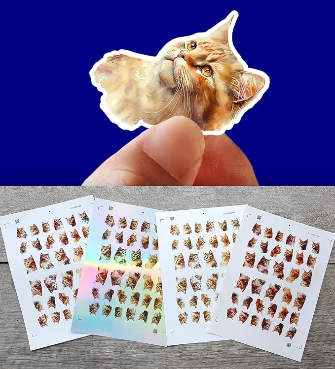 Stickers Pack (Over 150 Stickers) Gorgeous Paintings of Realistic Ginger and Tabby Cats Vintage Styled Small Vinyl Stickers White Hologram Transparent