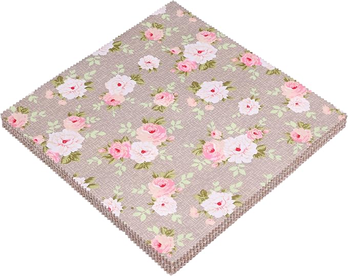 Hanjunzhao 42Pcs 10" Layer Cake Fabric - Vintage Brown Print Cotton Fabric Squares 10x10, Layer Cakes 10 inch Squares for Quilting, Sewing, Quilts, Bags, and Crafts - Light Coffee