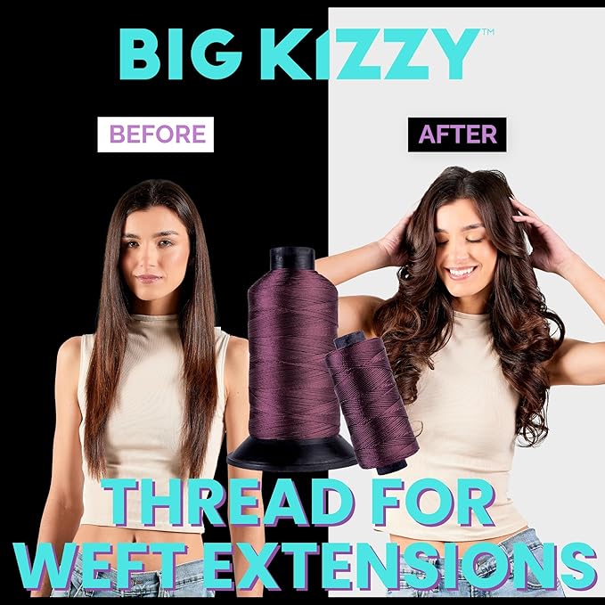 Big Kizzy Burgundy 250m Nylon Thread for Hair Extensions, Sew in Human Hair Weft and Wigs - Non-Slip and Comfortable Hold for Hand and Machine Tied Weft