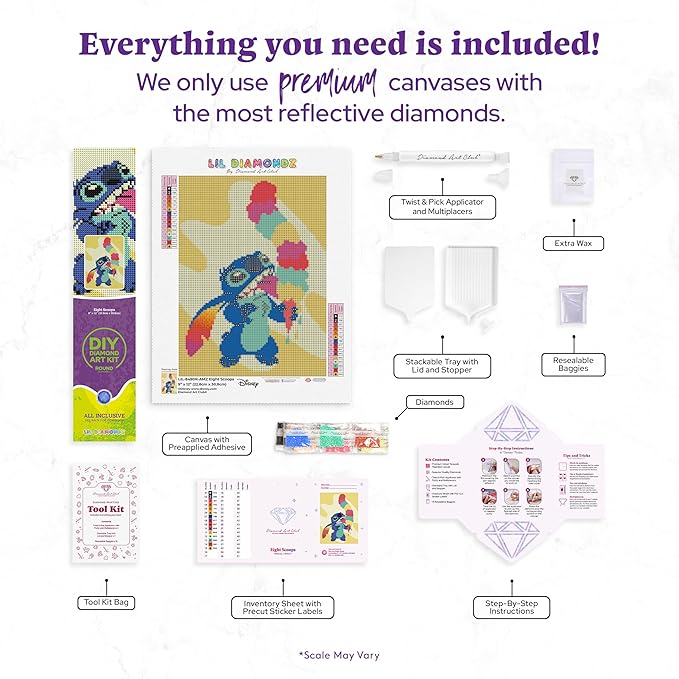 DIAMOND ART CLUB Eight Scoops Diamond Painting Kit, Fun DIY Crafts for Adults, Round Diamond Art Canvas, 9" x 12"