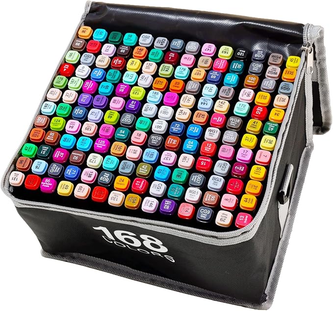 168 Colors Alcohol Markers, Dual Tip Permanent Art Markers with Black Suitcase, For Adults Coloring, Sketching, Card Making and DIY Patinting