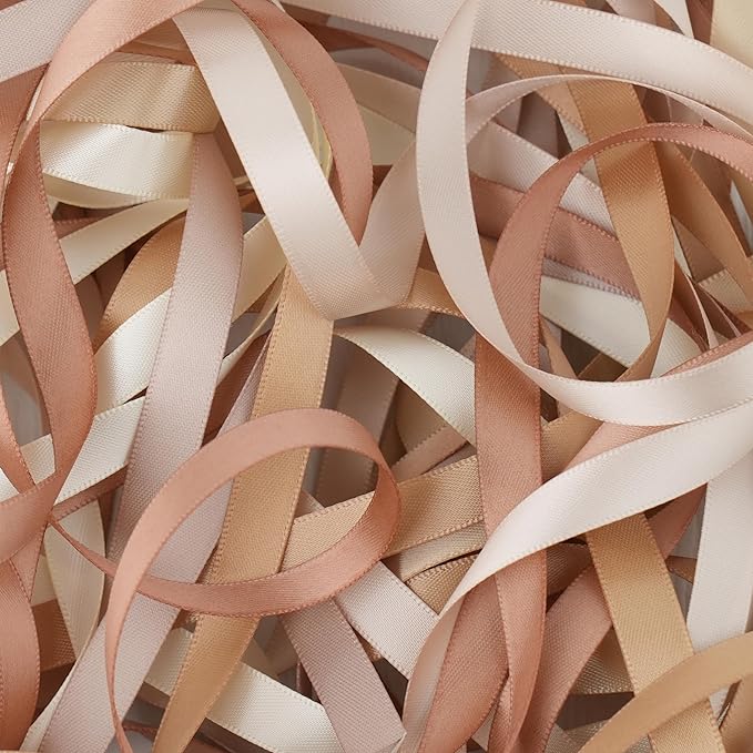 Champagne Gold Ribbon - 3/8" Double Face Satin Ribbon Assortment - 6 Rolls, 60 Yards for Crafts, Wedding, Baby Shower Decoration, Gift Wrapping, Invitations