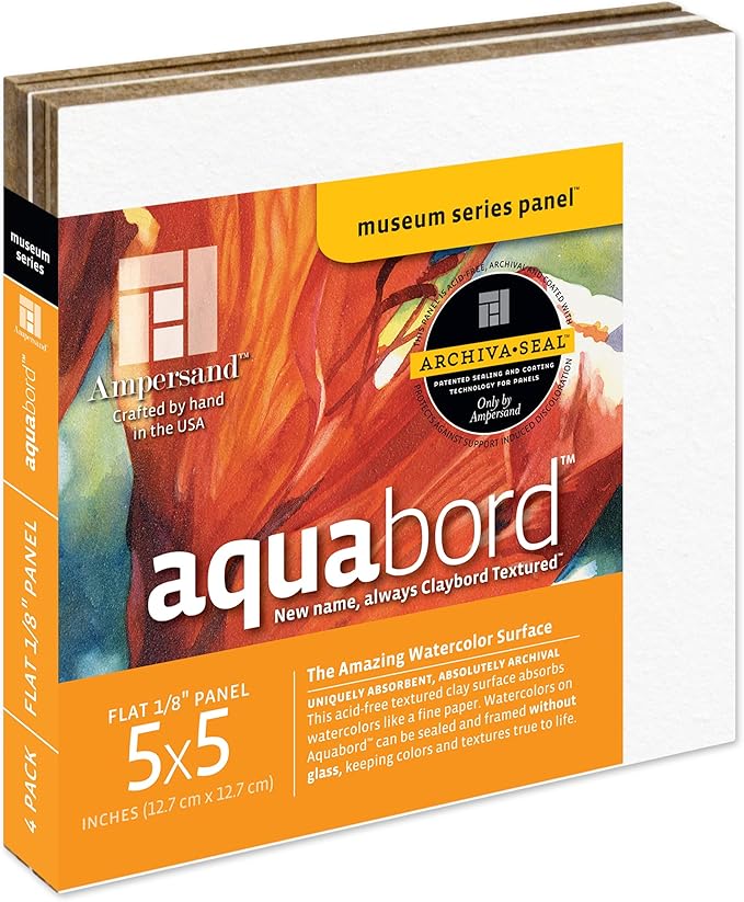 Ampersand Art Supply Watercolor Painting Panel: Museum Series Aquabord, 1/8 Inch Flat Profile, 5" x 5" - Pack of 4