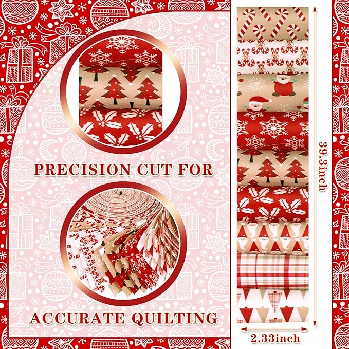 40 Pcs Hot Cocoa Christmas Quilting Fabric Roll 2.56 Inch Precut Fabric Squares Jelly Patchwork Snowflake Red Cardinal Plaid Strips Materials for Winter Xmas Holiday Craft Sewing Panels DIY