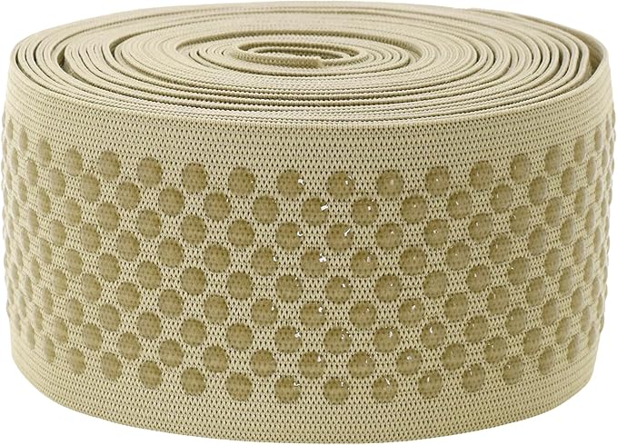 Mandala Crafts 2 Inch Elastic Silicone Gripper Tape for Clothing - 5 Yds Dotted Non Slip Elastic Band for Sewing - Beige Silicone Flat Fabric Stretchy Ribbon Straps