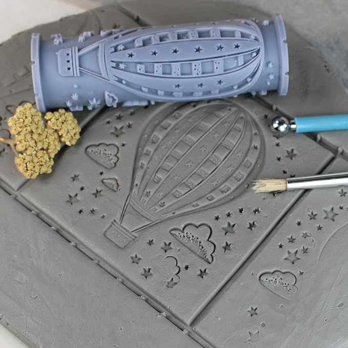 Hot Air Balloon Clay Texture Roller (4") - America Set #01 - Embossing Pattern Roller for Polymer & Ceramic Clay, Pottery & Crafts