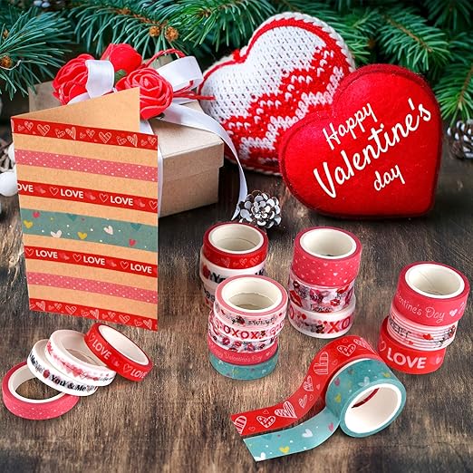 MIAHART 20 Rolls Valentines Washi Tape Set, Pink Heart Washi Tape 8MM/15MM Wide Love Craft Tape Valentines Gift Wrapping Tape for DIY Valentine's Day Greeting Card, Holiday Party Supplies