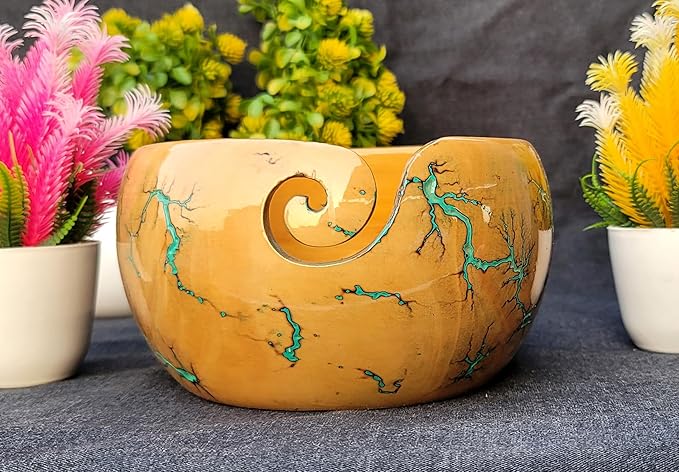 Large Yarn Bowl for Knitting, Lichtenberg Wooden Yarn Storage Bowl, Handmade Yarn Bowl Holder, Knitting Wool Stroage Bowl