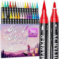 36 Colors Dual Tip Acrylic Paint Markers,Fine Tip and Brush Tip Permanent Acrylic Paint Pens For Rock Painting, Canvas, Wood, Glass, Ceramic, Fabric, Plastic, Egg, Scrapbook,Art Painting Supplies Kit