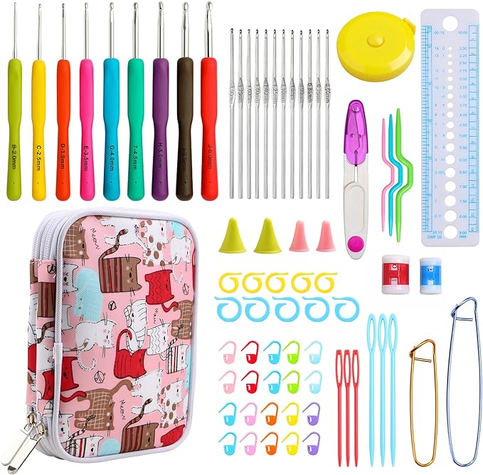 KOKNIT Crochet Hooks Set with Storage Case, Soft Grip Ergonomic Crochet Needles, Smooth Coloured Aluminum Yarn Crochet Hooks Crochet Kit with Crochet Tools Supplies and Accessories