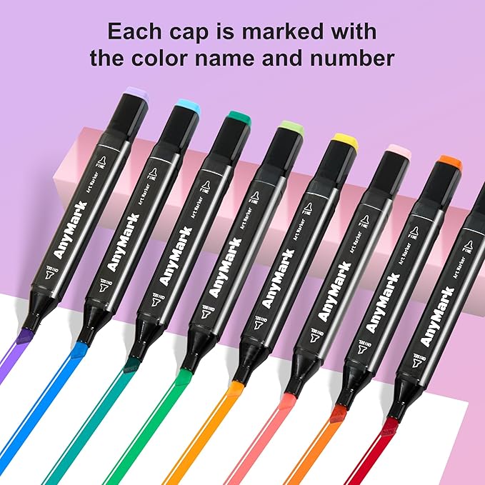 AnyMark Alcohol Markers, 80 Colors Dual Tip Art Coloring Markers Set for Adult Book Drawing Sketching Painting, Chisel & Fine, Black Penholder