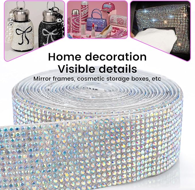 Novani Self Adhesive Rhinestone Ribbon, 1.14 Inch Wide 9 Yards 1 Roll, AB Crystal Diamond Bling Strips for DIY Crafts,Home Decor,Glitter Glass Rhinestones Tape for Crafting,Car Decoration