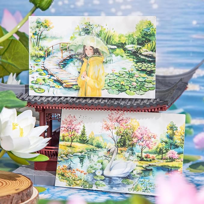60Pcs Pond Scenery PET Stickers, Nature-Themed Scrapbooking Supplies for Journaling, DIY Crafts, Collage Decoration, and Card Making