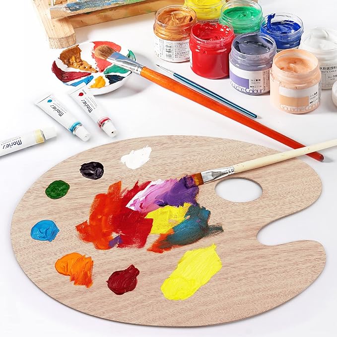 Tamaki Wooden Paint Palette Paint Tray Palettes for Acrylic, Painting Palette Art Pallet for Painting, Thumb Holder Trays for Artist, 1 PCS
