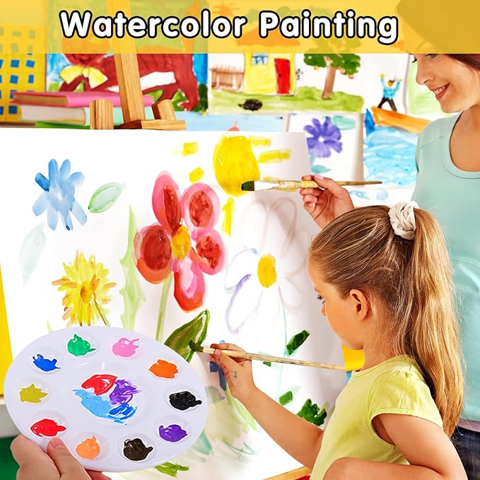 40Pcs Paint Tray Palettes,Plastic Paint Pallets,Round Paint Pallet for Kid & Students,White Paint Palette with 10 Wells for Art Class,DIY Craft,School Project,Painting Party