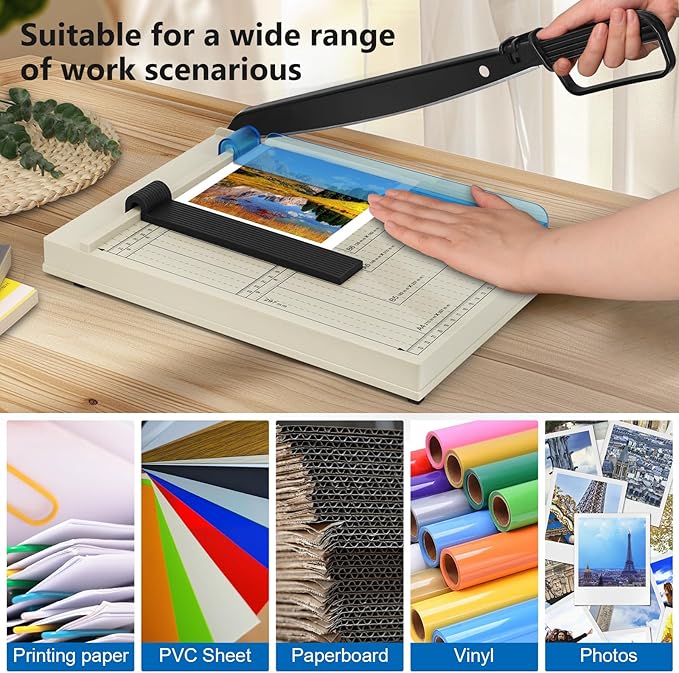 12" Guillotine Paper Cutter, A4 Paper Cutter, Heavy Duty 12-Sheet Capacity Trimmer with Corner Rounder for Cardstock, Photos, Scrapbooking, Crafts, Laminating, Cardboard, Labels & Coupons