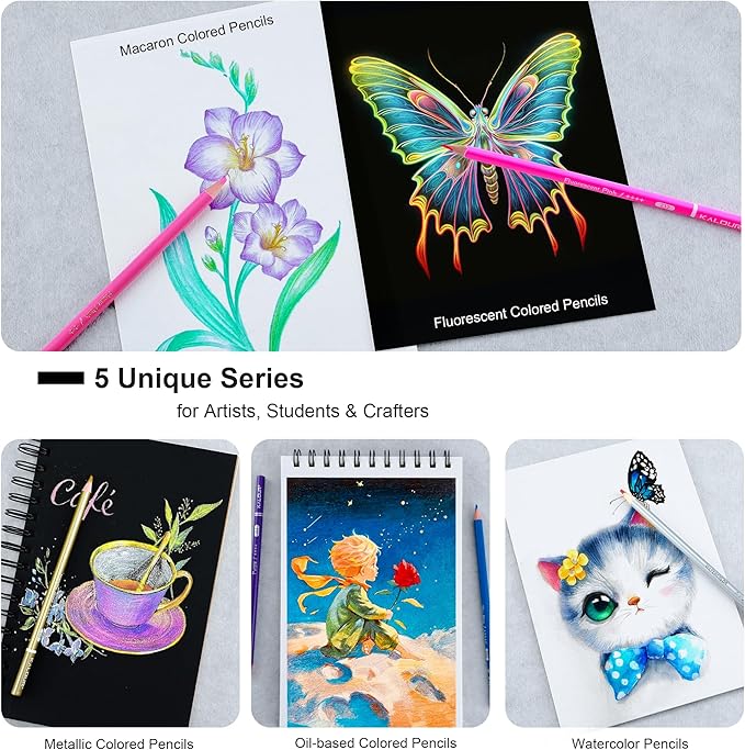 KALOUR 60 Art Drawing Pencils Set,Including Oil-Based, Metallic, Watercolor, Neon, Macaron Pastel Colored Pencils.Ideal for Sketching, Coloring & DIY Crafts,Gift for Adults Kids Artists Beginner
