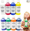milo Kid's Washable Finger Paint Set of 8 Colors | 8 oz Bottles | Safe and Non-Toxic | Made in the USA | Arts & Crafts Paints for Kids, Toddlers, Pre School Supplies Painting Set for Children | Easy Pour and Squeeze Bottles