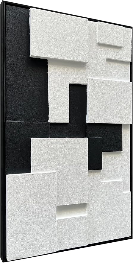 NANKAI Art Hand-Painted Black and White Thick Texture Abstract Art Contemporary Minimalist Art Oil Painting Home Office Wall Decoration Painting 36x24 inches (with Solid Wood Exterior Frame)