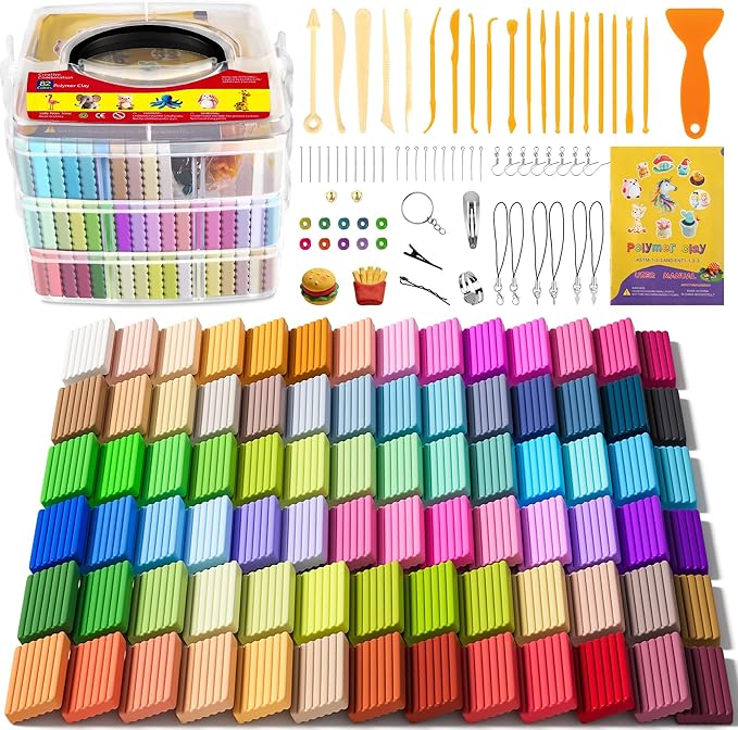 Polymer Clay 82 Colors, Modeling Clay for Kids, Non-Sticky Oven Bake Clay with Sculpting Tools and Accessories, Halloween Christmas Gift for Children and Artists