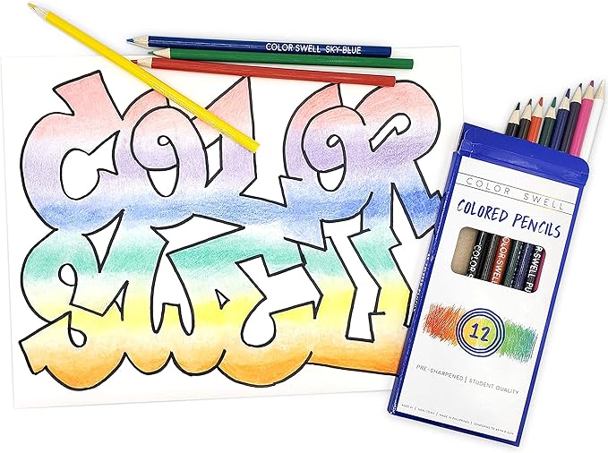 Color Swell Colored Pencil Pack 12 Count Assorted Vibrant Pre-Sharpened Colors Perfect for Kids, Teachers, Classrooms, and All Ages