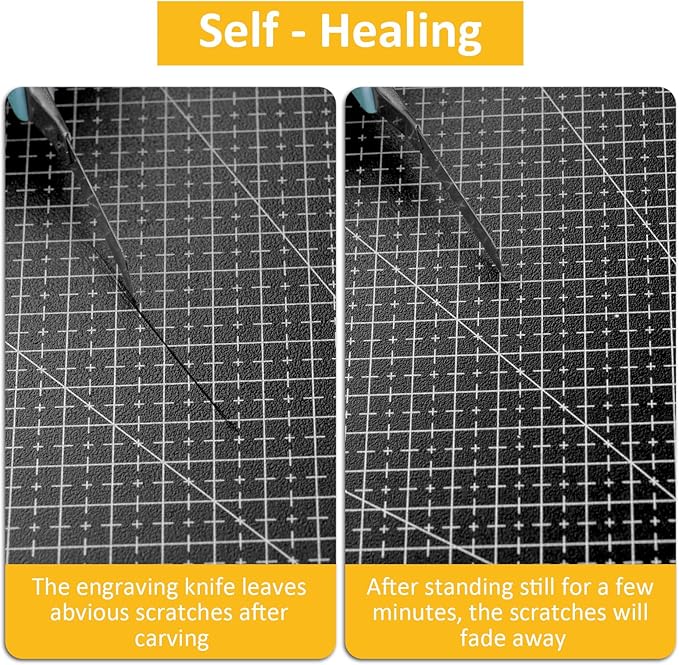 2 Pcs Large Cutting Mat Self Healing,Double Sided,Grid Line And Angles Help To Cut Precisely,Craft Mats for Scrapbooking, Quilting, Sewing and All Arts,Non Slip & Easy Clean ((A3 & A4 Black)