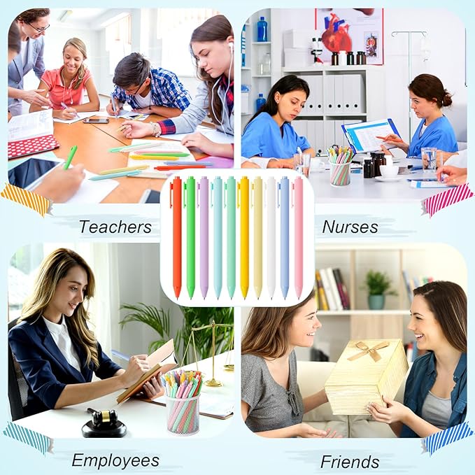 Crtiin 50 Pcs Gel Ink Pens Bulk, Black Ink 0.5mm Fine Point Retractable Pen Smooth Writing Office Supplies for Teacher Server Nurse Christmas Charity Donation Valentine (Macaron)