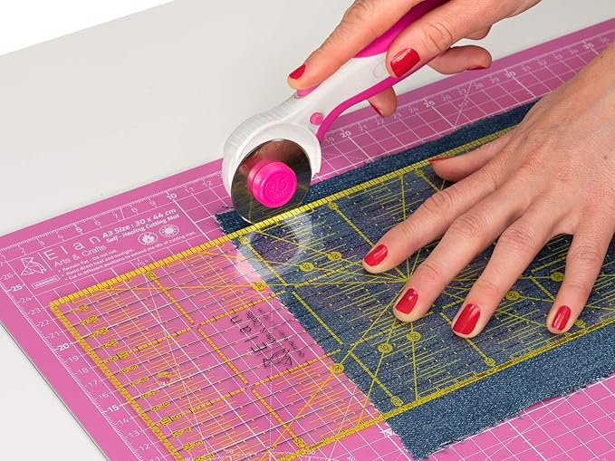 Elan 45mm Rotary Cutter for Fabric Pink, Ergonomic Rotary Fabric Cutter Wheel with Built-in Blade Safety Lock, Cutting Wheels for Sewing and Quilting