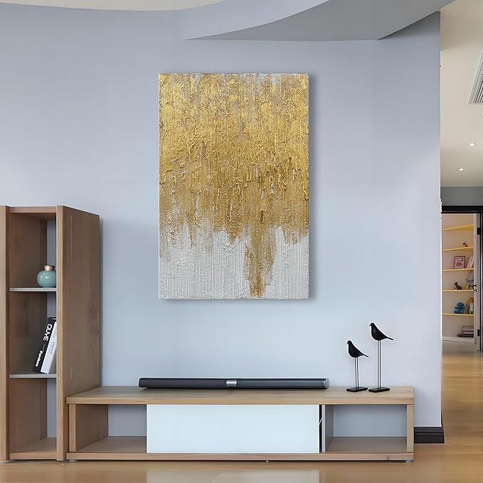 Art Hand-Painted Gold Texture Minimalist Oil Painting Modern Abstract Art Painting 45x30 inch Home Wall Decorative Art