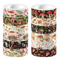 12 Pcs Mushroom Washi Tape White and Black Halloween Masking Tape Ghosts Pumpkins Bats Pattern Decorative Paper Sticker for Halloween Party Holiday Scrapbook DIY Craft Gift Wrapping Handbook Sticker