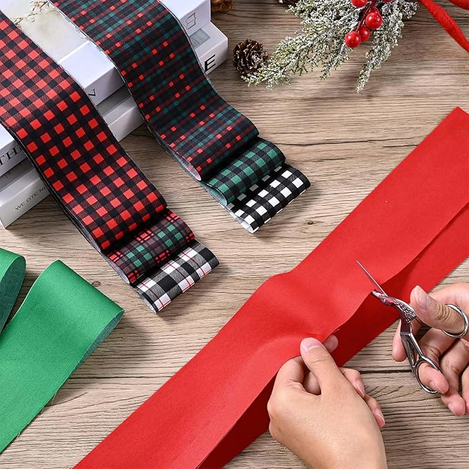 40 Pcs Christmas Buffalo Plaid Cotton Jelly Fabric Strips Green Red Tartan Bundles Strips for Quilting Crafting Christmas Classic Plaid Precut Patchwork for Sewing DIY Crafts