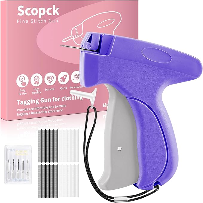 Stitch Gun for Clothes - Handheld Stitch Tag Gun Quick Clothing Fixer - Tagging Gun - Sewing Kit Includes 6 Needle, 1000 Black Fasteners and 1000 White Fasteners (Purple, Grey)
