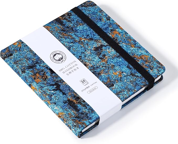 Lightwish Square Watercolor Journal,100% Cotton,300gsm/140lb,Acid-Free,24 Sheets Cold Press Watecolor Sketchbook for Artists Adults Students,6.29 * 6.29 Inches(Blue Starry Sky)