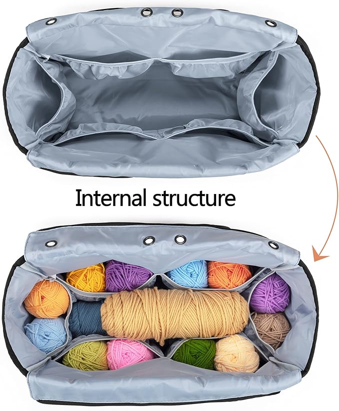 Yarwo Knitting Crochet Bag, Yarn Storage Tote Bag for WIP Projects, Yarn Skeins, Crochet Hooks and Knitting needles, Christmas & New Beginnings Gifts for Women, Gray with Arrow (Bag Only)