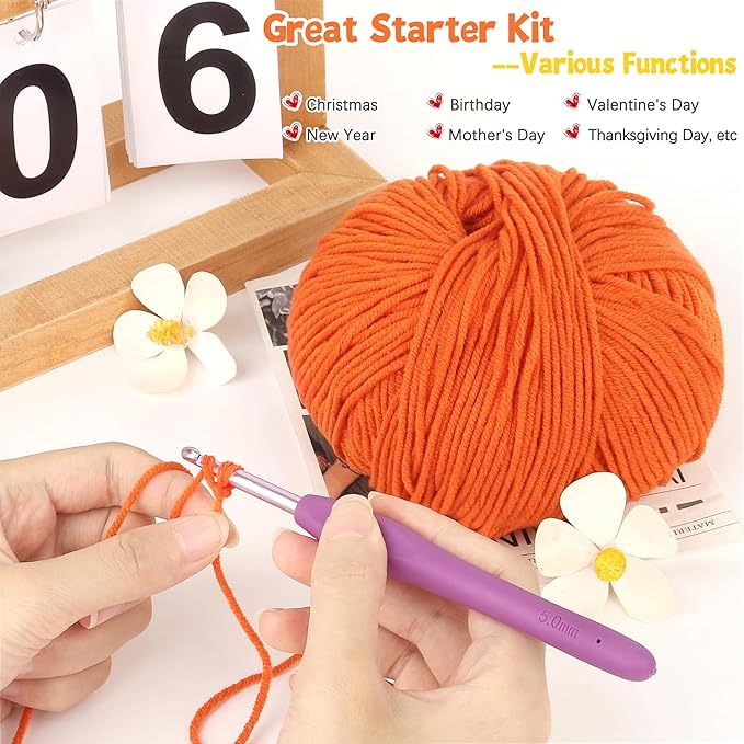 Katech Cotton Yarn for Crocheting-55% Cotton 45% Acrylic-4 Medium (Worsted)-Super Soft Milk Cotton Yarn-Great Crochet and Knitting Starter Kit for Colorful Craft（Orange）