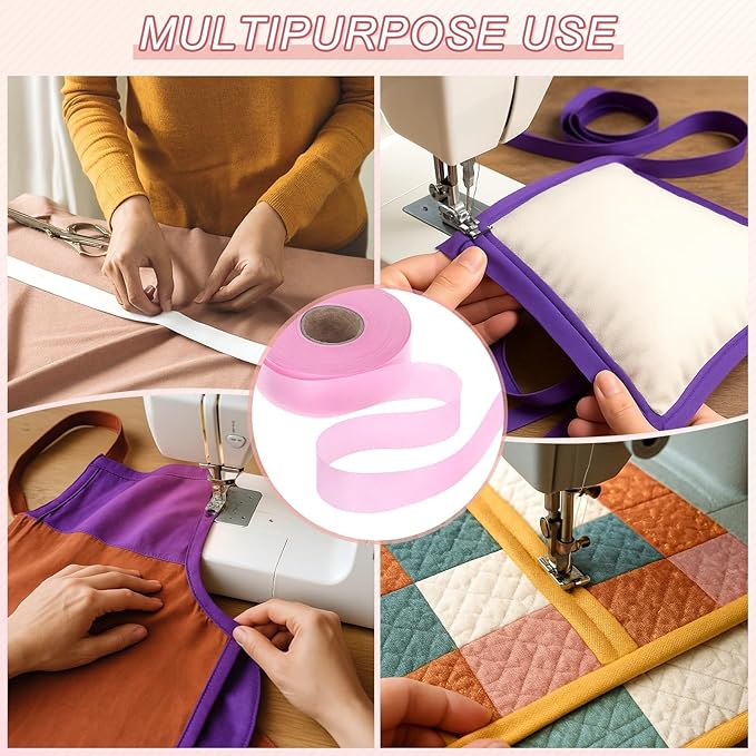 M METERXITY 1-Pack Extra Wide Single Fold Bias Tape, 1 Inch x 55 Yards Satin Bias Tape for Sewing/Seaming/Quilting/Hemming/DIY Crafts/Quilt Binding [Pink]