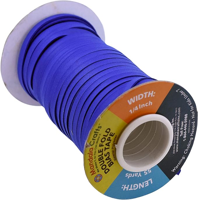 Mandala Crafts 55 Yards 1/4 Inch Blue Double Fold Bias Tape for Sewing - Bias Binding Tape for Quilting Binding, Hemming, Seam, and Fabric Piping