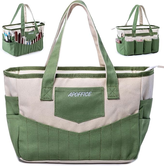 Pottery Tools Bag with Pockets for Clay Sculpting Tools, Ceramic Tools– Art Supply Organizer for Polymer Clay Tools, Craft Tote, Yarn & Crochet Storage, Washable Canvas Artist Bag Gift