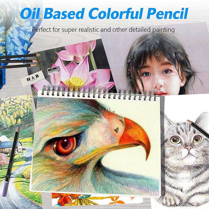H & B 180 Colored Pencils for Adult Coloring, Drawing Art Supplies Kit for Artists Adults Kids with Vibrant Colors for Sketching, Shading & Coloring in Gift Box, Sketching Kit for Drawing