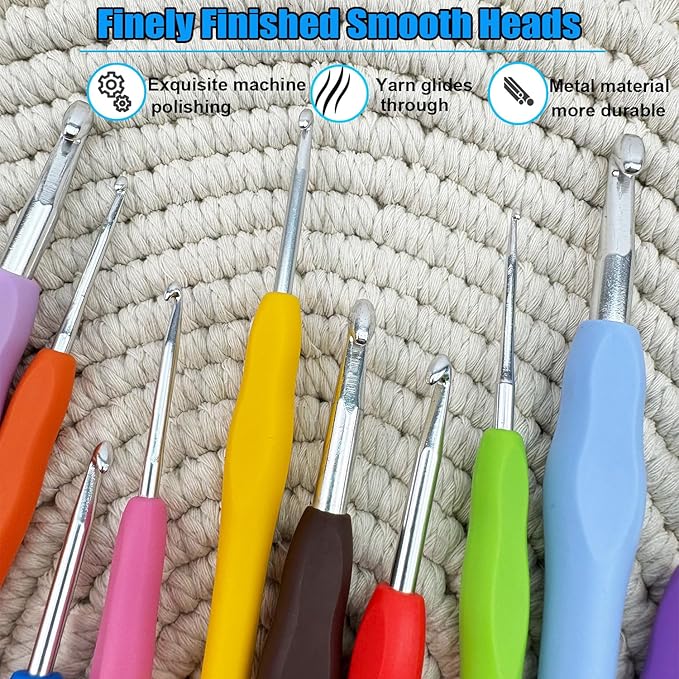 Weabetfu Crochet Hook 14 Sizes Crochet Hook Set,50pcs Yarn Crochet Kit for Beginners Ergonomic Soft Handles for Arthritic Hands,Crochet Needles Kit with Case for Crocheters(2mm-10mm)