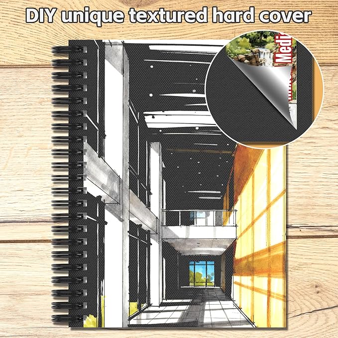 Hardcover Sketch Book，Double-Sided Hardbound Sketchbook, Spiral Sketch Pad,Acid Free Painting Art Paper for Kids and Adults (9X12 Mixed Media Sketchbook（160Gsm/98LB）)