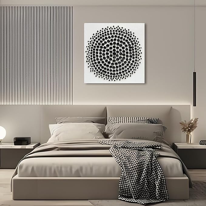 Art Hand Painted Black and White Abstract Texture Art Oil Painting Modern Art Canvas Wall Art Deco 24x24 inches