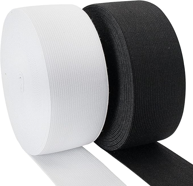 2 Inch Elastic Band for Sewing, Crafts, DIY, High Elasticity, (White 11Yards, Black 11 Yard)