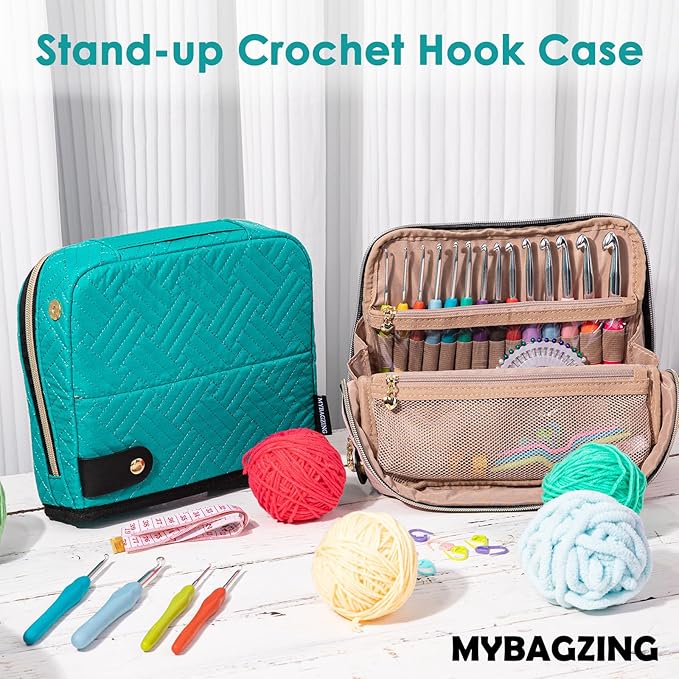 MYBAGZING Empty Crochet Hook Case - Crochet Hook Organizer Case Stand Up (Upgraded) -Corchet Organizer - Crochet Hook Holder for Knitting & Crochet Supplies, Crochet Needles, Crochet Accessories