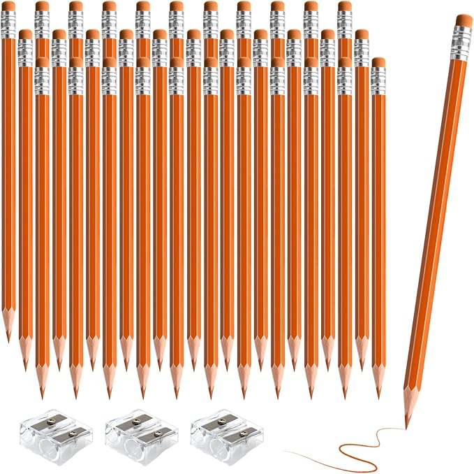 36 PCS Orange Checking Pencils Erasable Colored Pencils with Eraser Pre-Sharpened 2 HB for Checking, Grading, Tests & Office/School Supplies (Orange)